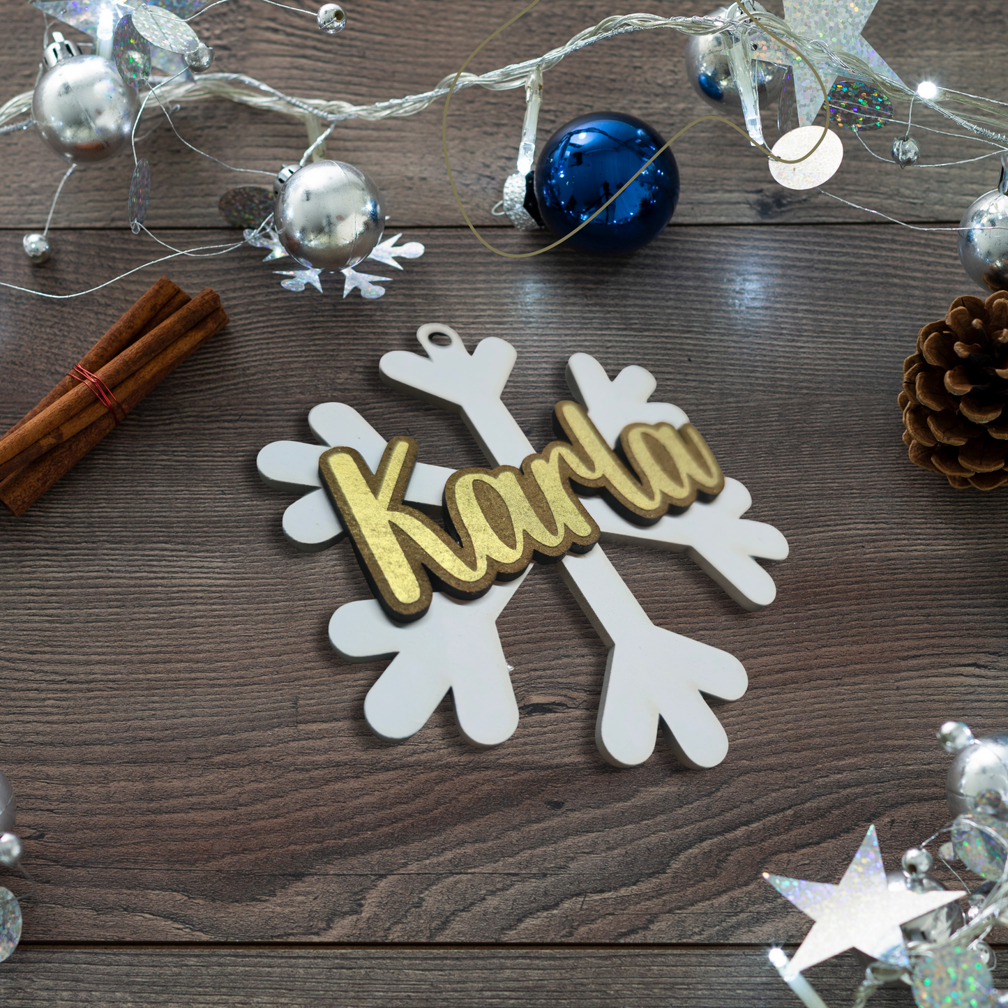 Esfera Navideña Copo de Nieve Personalizada con Nombre