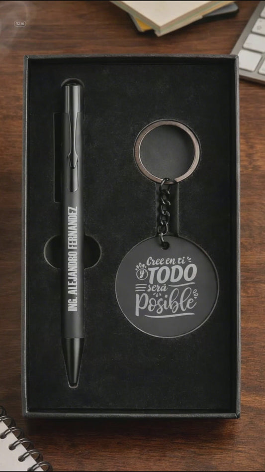 Set Ejecutivo de Boligrafo Metálico y Llavero Personalizado – Regalo Corporativo Elegante